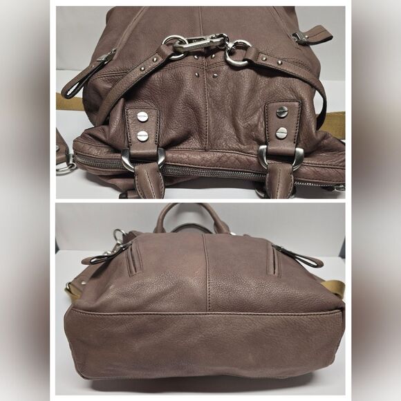 B. Makowsky Large Taupe Brown Leather Hobo Satchel Shoulder Crossbody Bag - Picture 4 of 8